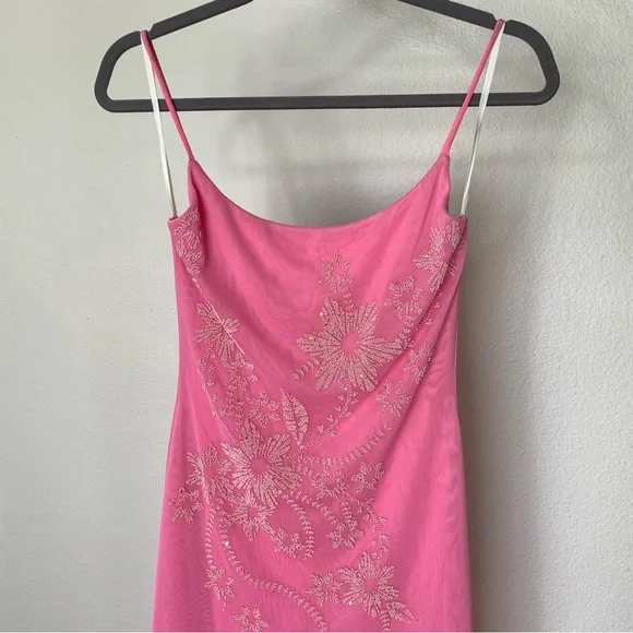 Y2K 2000s Jumpsuit Candy Pink Beaded Layered One Piece Vintage Dead stock ABBA - Picture 3 of 6